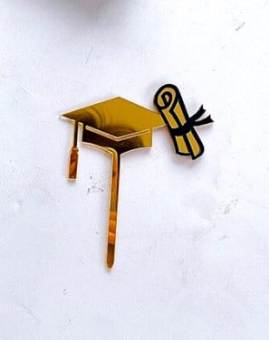 Cappello e Tocco Oro + Pergamena. Laurea. Cake Topper