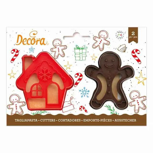 Gingerbread Man e Casa. Set di 2 Tagliapasta Natale. Decora