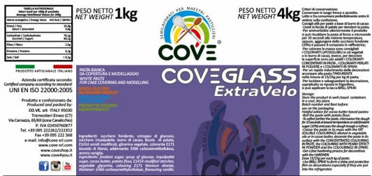 4 kg. Cove Glass Extra Velo White Sugar Paste. High percentage of Cocoa Butter.