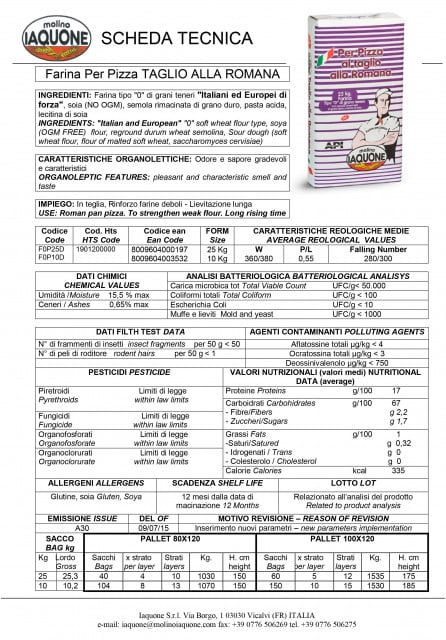 Farina per Pizza Taglio alla Romana. W 360-380. Lievitazione Lunga. Iaquone
