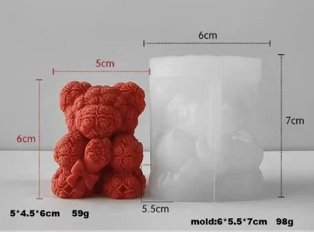 Orsetto di 6 cm con Rose. Stampo in silicone anche per Candele