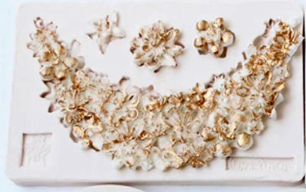 Flowers and Pearls. 12 cm Floral Necklace Border. Silicone Mold.