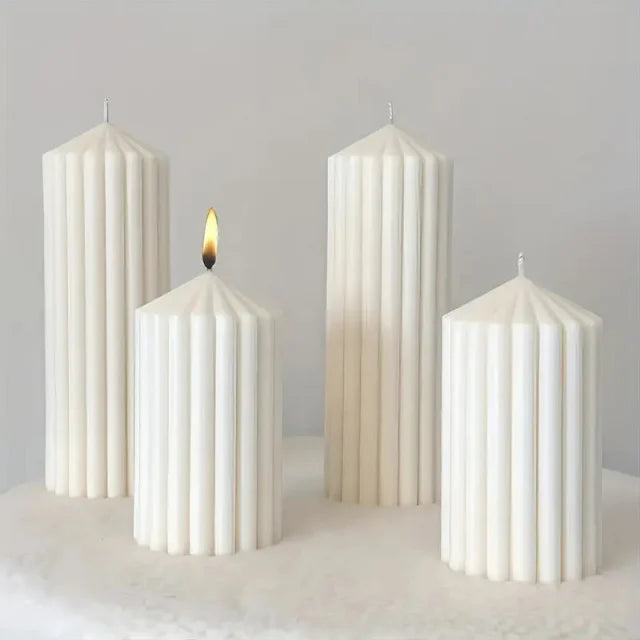 Set di 2 stampi Colonna Geometrica a Righe di 11.6 e 7.7 cm. Stampo in silicone anche per Candele
