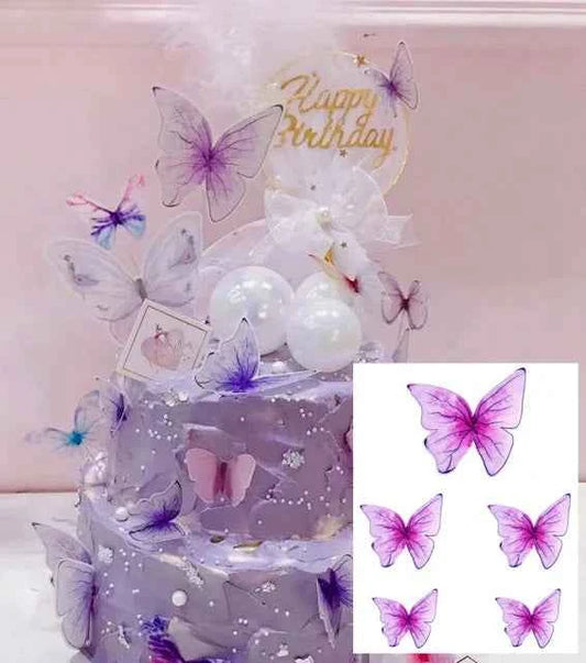 Farfalle volanti con Ali Rosa e bordi Oro. Sagoma Cake Topper