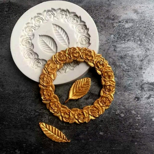 Diadema Cornice Bordo mazzo Rose e Foglie. Barocco Vintage. Stampo in silicone