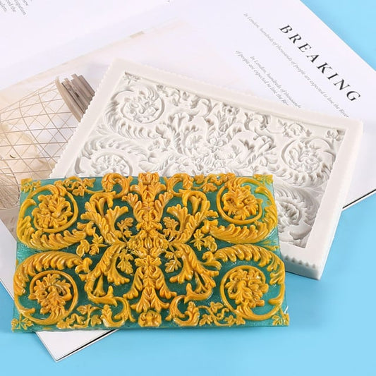 Grande bordo Barocco Vintage con stupende decorazioni. Stampo di 16 x 11.5 cm in silicone