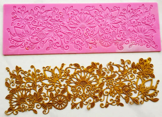 Elegante Grande Bordo Floreale di 35 cm in silicone. Flower Lace Mold Cake Border