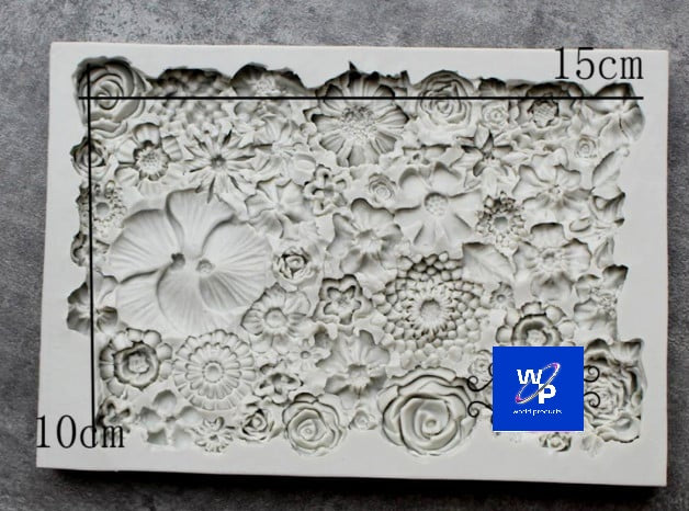 Floral Border Composition with Many Flowers. Stunning silicone mold with a striking effect.