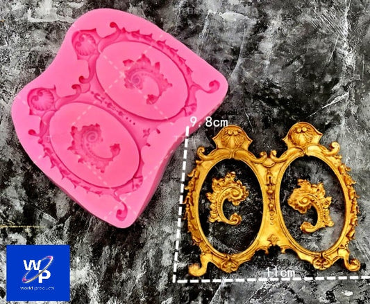 Grande doppia Cornice decorata Ovale. Barocco Vintage. Stampo in silicone