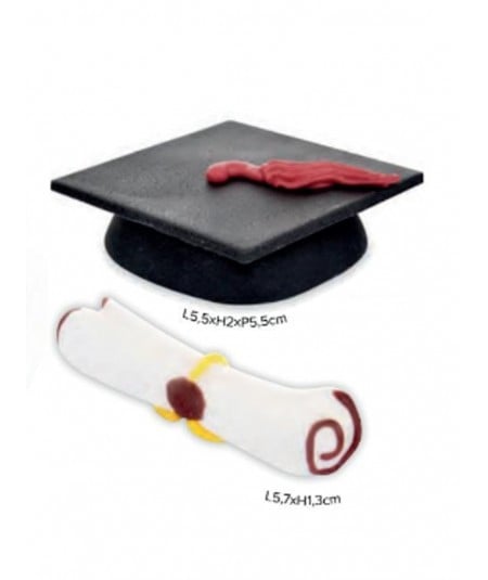 Set Pergamena e Cappello Laurea. 2 Pezzi in zucchero. Modecor