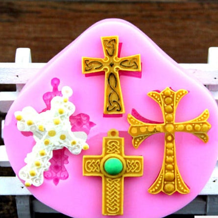 Croce Barocca decorata. Stampo in silicone con 4 forme. Cross Silicone Molds For Baking Fondant Mold
