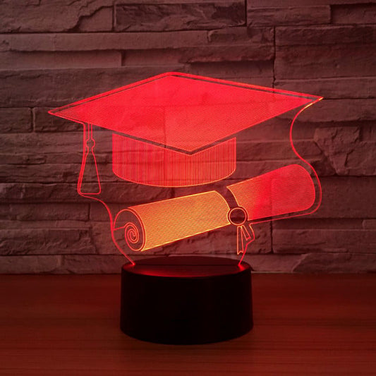 Cappello Laurea e Pergamena. Lampada 7 colori 3/D Led. Telecomando incluso.Cake Topper