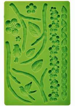 Fiori Uccellini e Rami. Stampo in silicone con 15 motivi decorativi.