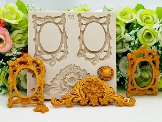 Cornice decorata con decorazioni Barocche Vintage. Stampo in silicone