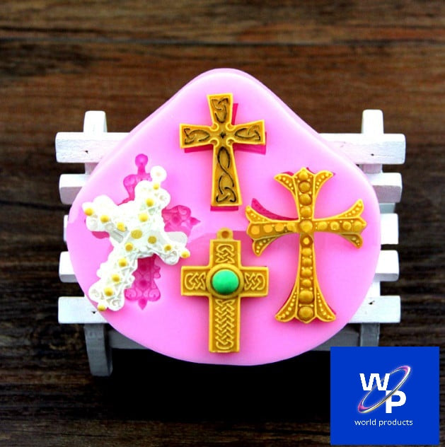 Decorated Baroque Cross. Silicone mold with 4 shapes. Cross silicone molds for baking fondant molds.