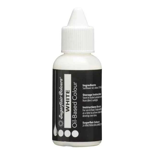 Bianco. Colorante a base Olio per Cioccolato, Crema al burro, Pasta di Zucchero e Panna. 30 ml. Sugarflair