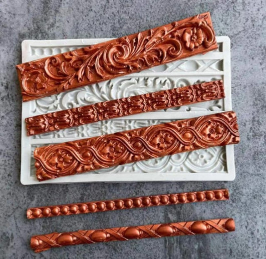 Stupendo Bordo in 5 decorazioni Barocco Vintage. Grande stampo in silicone