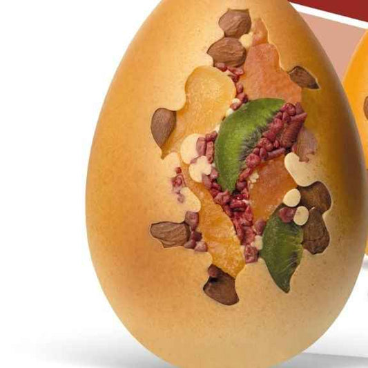 Uovo bianco con decoro frutta.  Peso: 400g
