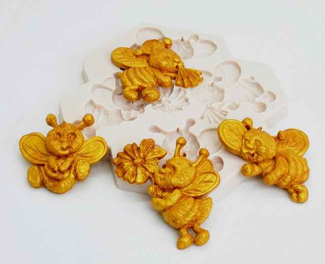 4 Api con Fiore. Stampo in silicone. Cake Mold Cute Bee Flower