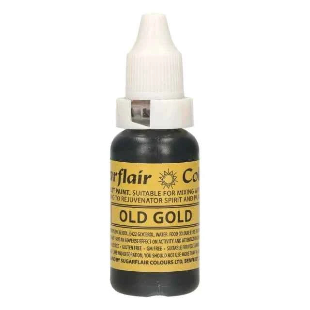 Oro antico. Vernice a Gocce. Per Panna Creme Burro e Pasta di Zucchero. 14 ml. Sugarflair