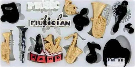Musica e Note Musicali. Stampo in silicone con forme e strumenti Musicali.