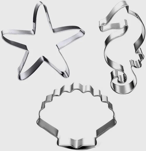 Cavalluccio Conchiglia e Stella Marina. Set di 3 grandi tagliapasta in metallo Mare