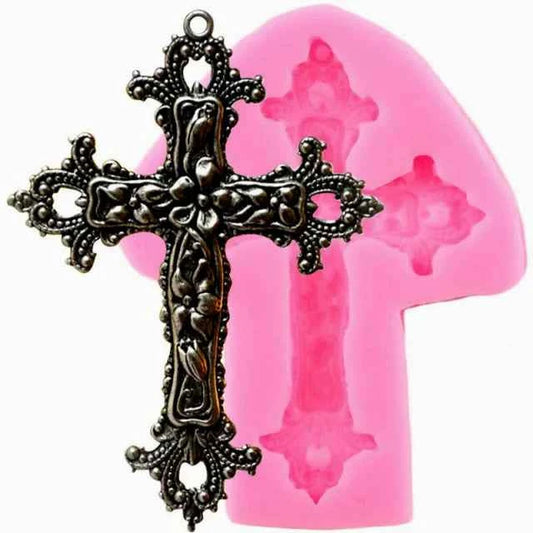 Croce decorata con Perle incise. Jeweled Cross Fondant Mold. Stampo in silicone