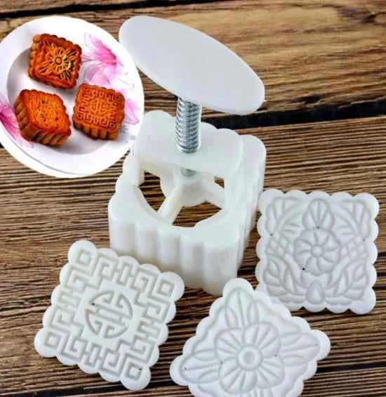 Mooncake Grande Quadrato 6 x 6 cm. Set di 3 Stampi ad espulsione per biscotti