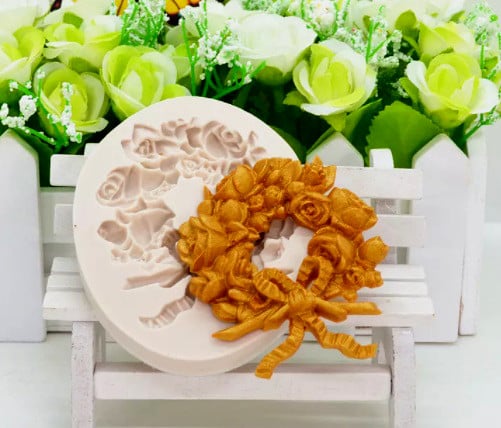 Cornice Mazzo di Rose con Fiocco. Barocco Vintage. Stampo in silicone