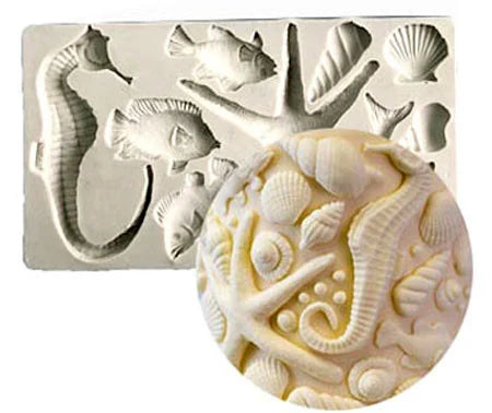 Grande Stampo Mare. Pesci Conchiglie Cavalluccio e Stella marina ad alta definizione