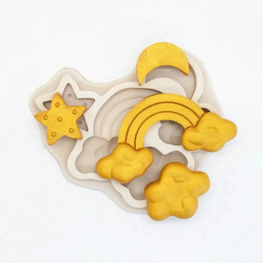 Arcobaleno Nuvola Luna e Stella. Stampo decorativo in silicone