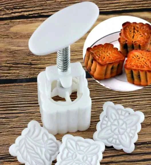 Mooncake Quadrato 4.5 x 4.5 cm. Set di 3 Stampi ad espulsione per biscotti
