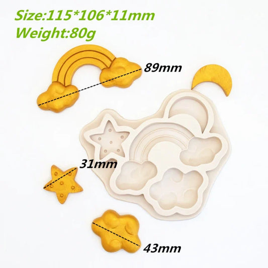 Arcobaleno Nuvola Luna e Stella. Stampo decorativo in silicone