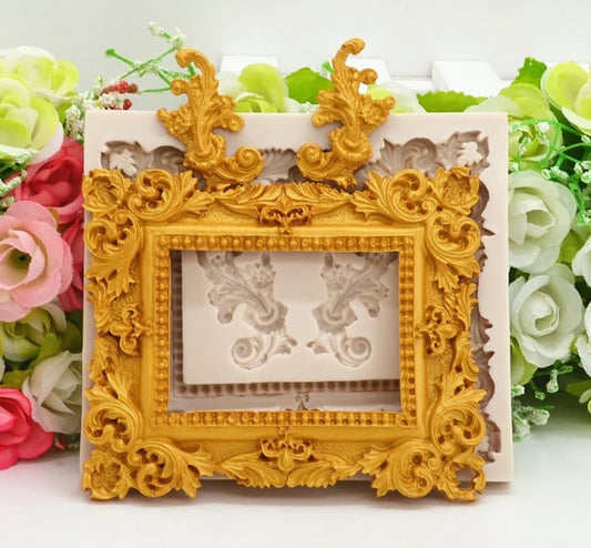 Cornice decorata con Fiori Barocca Vintage. Silicone Mold Flower Frame Lace. Stampo in silicone