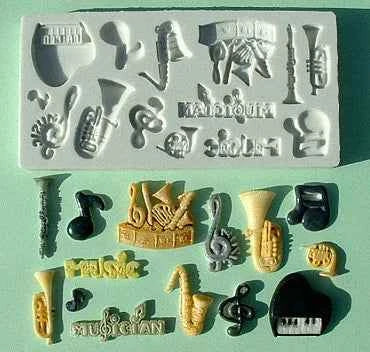 Musica e Note Musicali. Stampo in silicone con forme e strumenti Musicali.