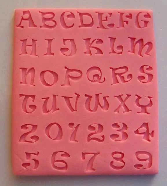 Alfabeto con Lettere Maiuscole, Minuscole e Numeri. Set di 4 Stampi in silicone.