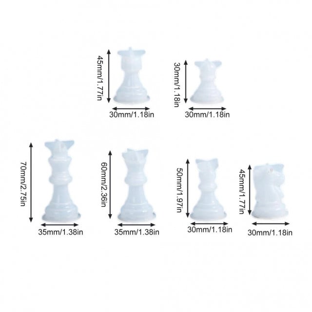 Complete 3D Chess Set with 28cm Fingerboard. Clear Resin Mold.