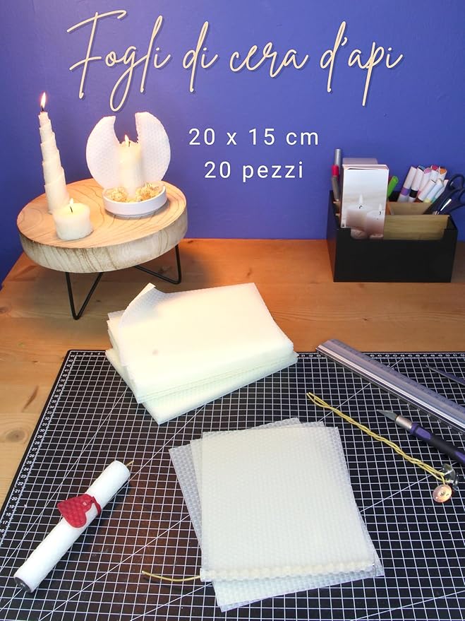 SET 20 FOGLI DI CERA D' API. 20X15 CM. CANDELE IN CERA FAI DA TE.