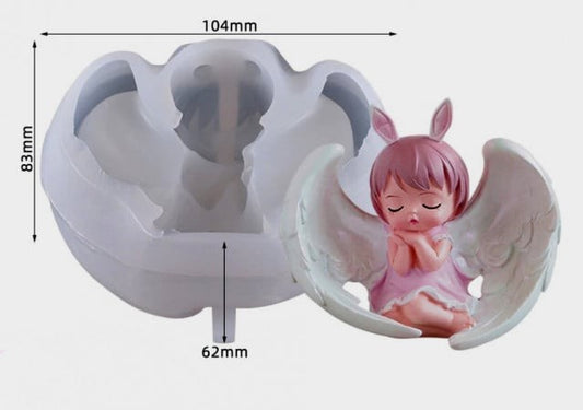 Little Angel Girl with Folded Hands and Wings. Silicone Mold