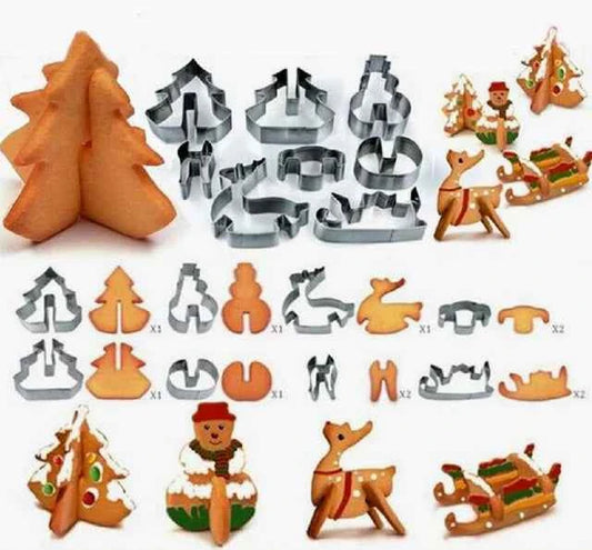 Biscotti Natale 3/D. Tagliapasta Albero, Renna, Slitta e Pupazzo di neve