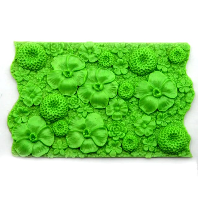 Floral Border with Many Flowers, 18 cm. A stunning silicone mold.