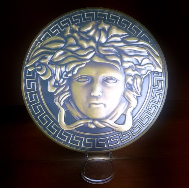 Versace Medusa Head Lamp, 30 cm in diameter. Acrylic Wall or Table Lamp with Versace Logo.
