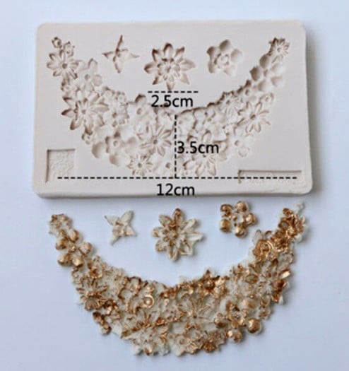 Flowers and Pearls. 12 cm Floral Necklace Border. Silicone Mold.