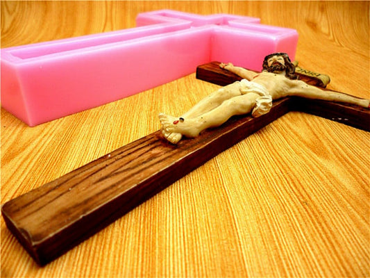 Grande Croce decorata con Gesù di 14.5 cm. Stampo in silicone