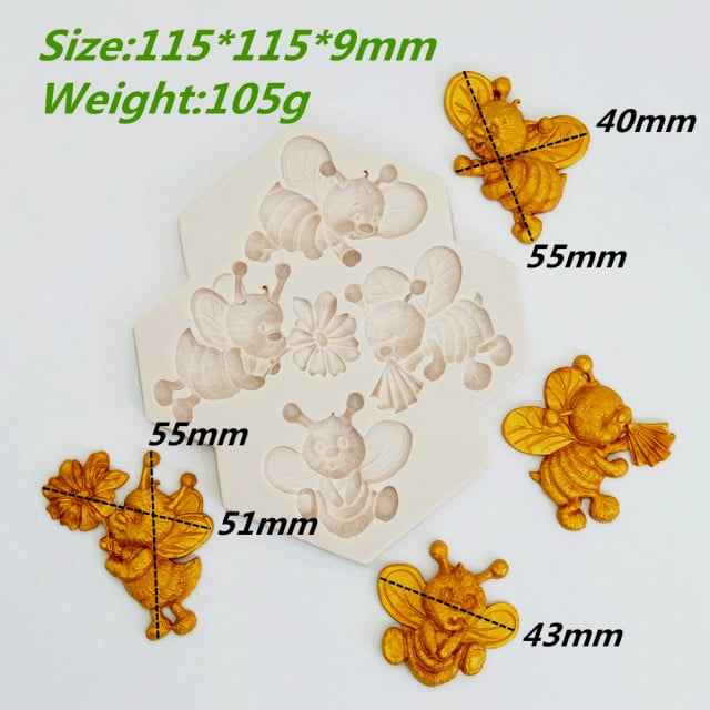 4 Api con Fiore. Stampo in silicone. Cake Mold Cute Bee Flower