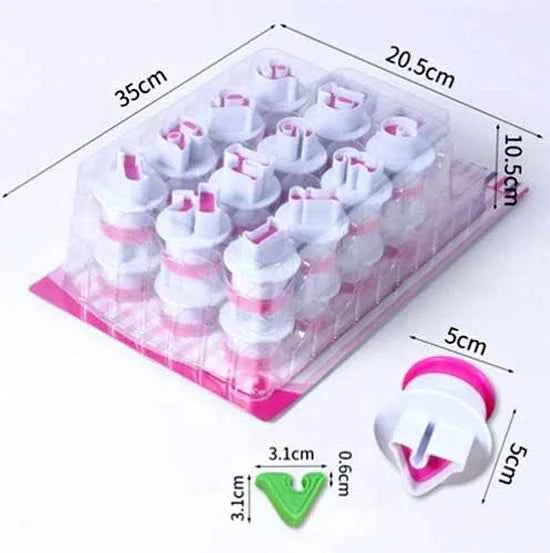 Set di 24 Lettere Corsivo Maiuscole + 24 Minuscole + Vocali e Consonanti per le doppie + Slitta Parole. Stampo Alfabeto per Biscotti in elegante Font