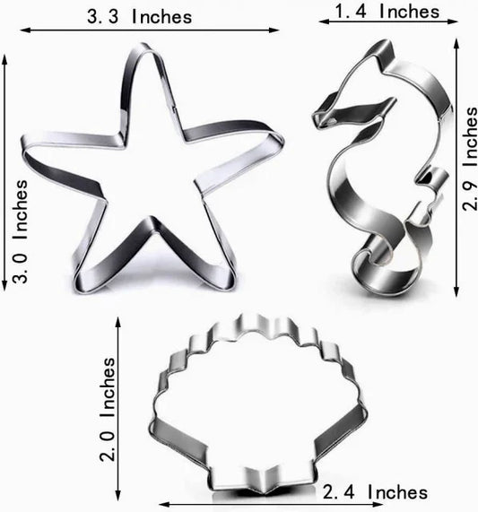 Cavalluccio Conchiglia e Stella Marina. Set di 3 grandi tagliapasta in metallo Mare