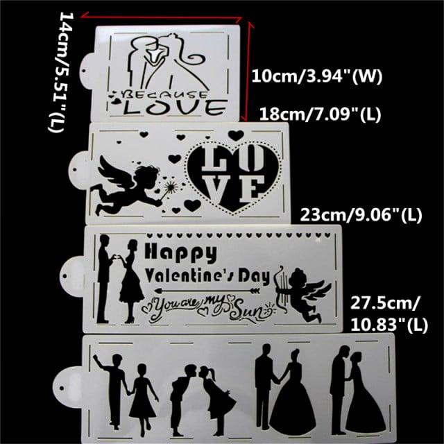 Amore e Innamorati. Set di 4 fantastici Stencil