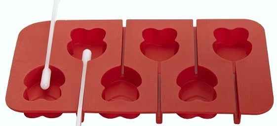 Stampo in Silicone per Cake Pops Doppio Cuore, Fiori e Stelle con 6 stecchette incluse