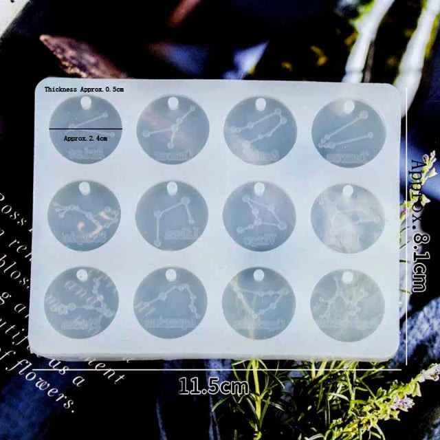 Monete 12 Segni Zodiacali e Costellazioni con foro. Stampo in silicone
